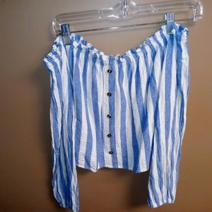 Off shoulder blue/white stripe blouse